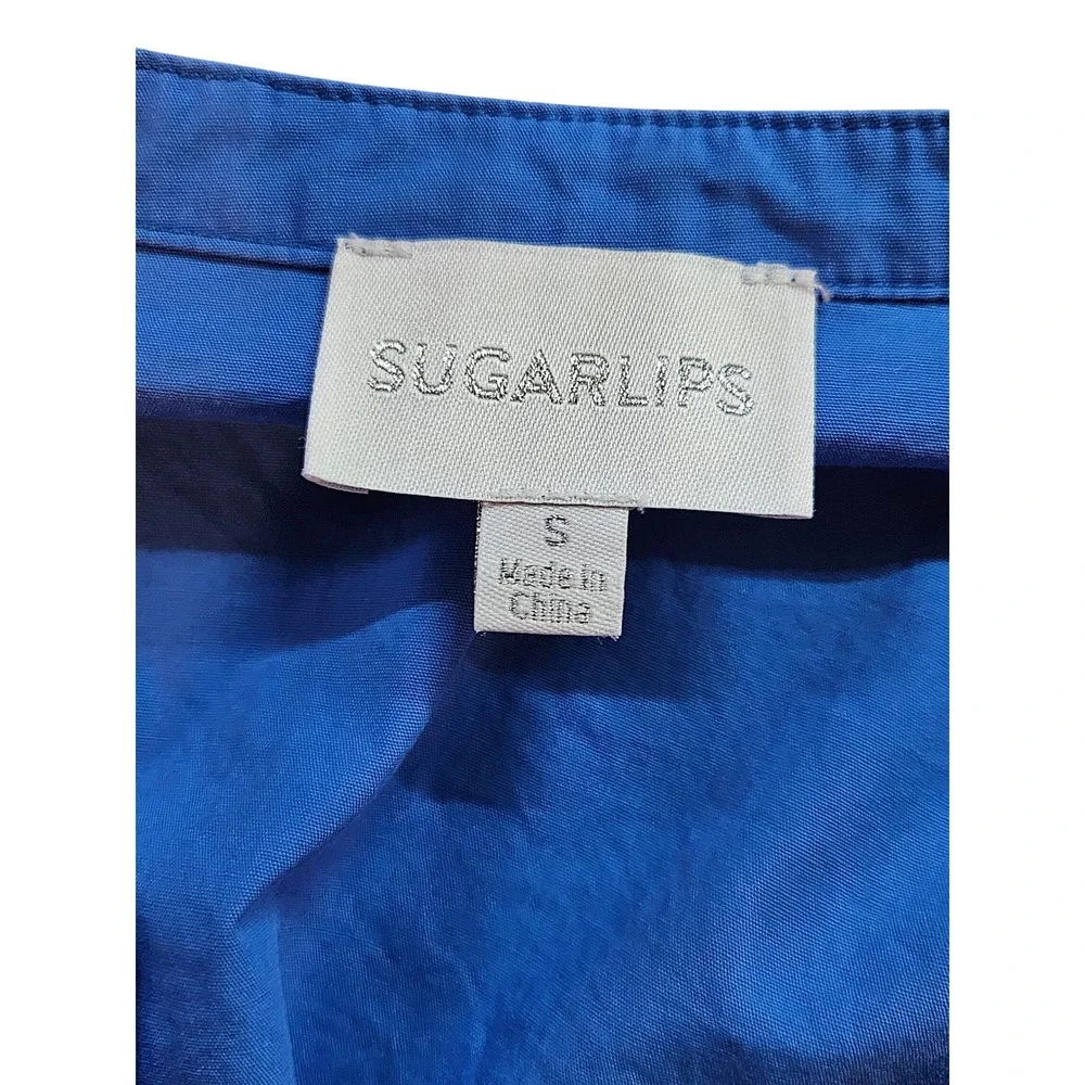 Sugarlips Check Mate Puff Sleeve‎ Shift Dress Ruffle Mini Small Coastal Nautical